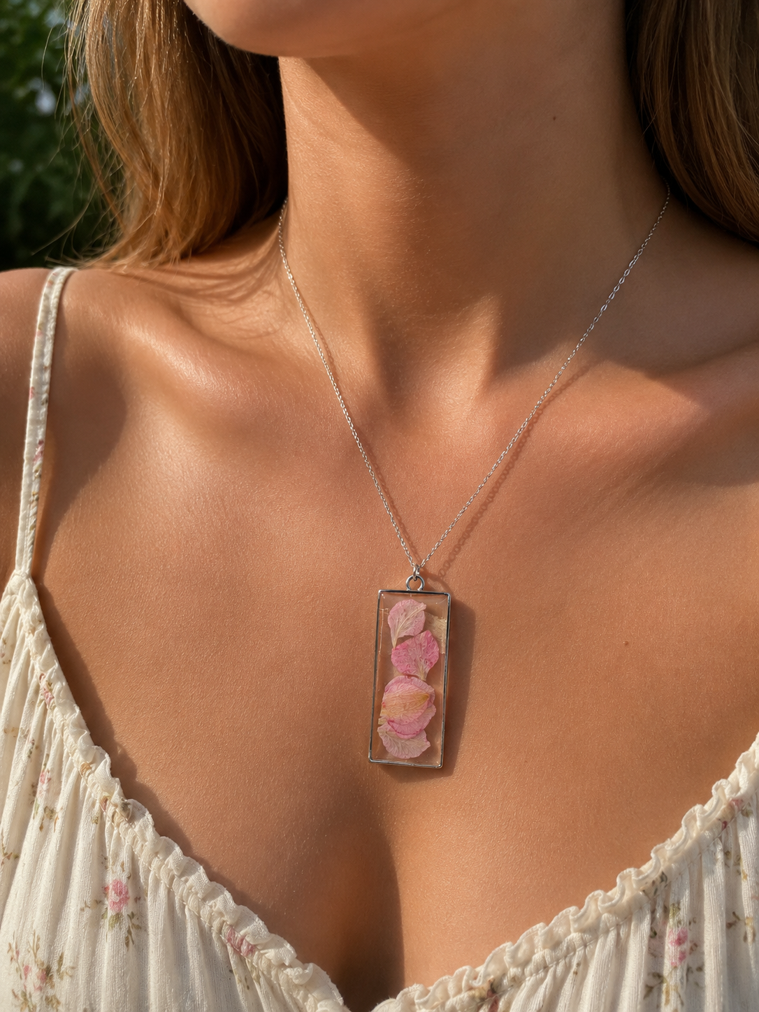 Pressed Pink Petal Necklace | Real Flower Resin Pendant | Minimalist Botanical Jewelry