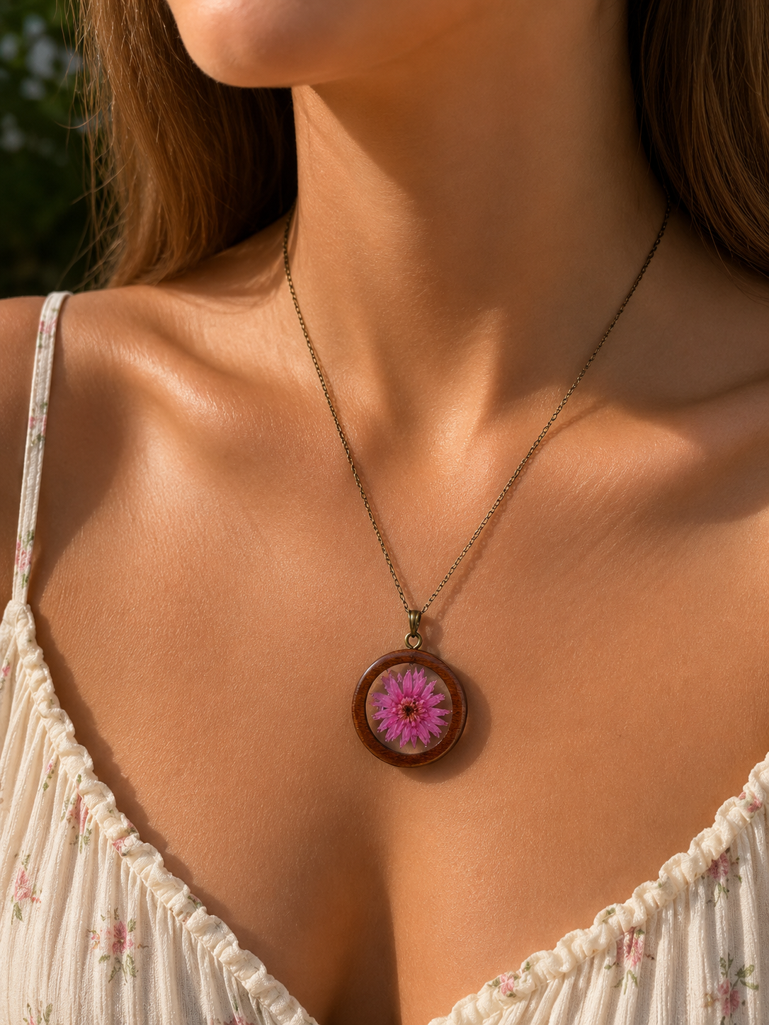 Pressed Aster Flower Necklace | Handmade Botanical Resin Gift