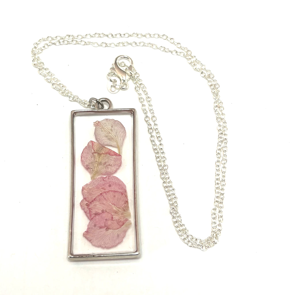 Pressed Pink Petal Necklace | Real Flower Resin Pendant | Minimalist Botanical Jewelry