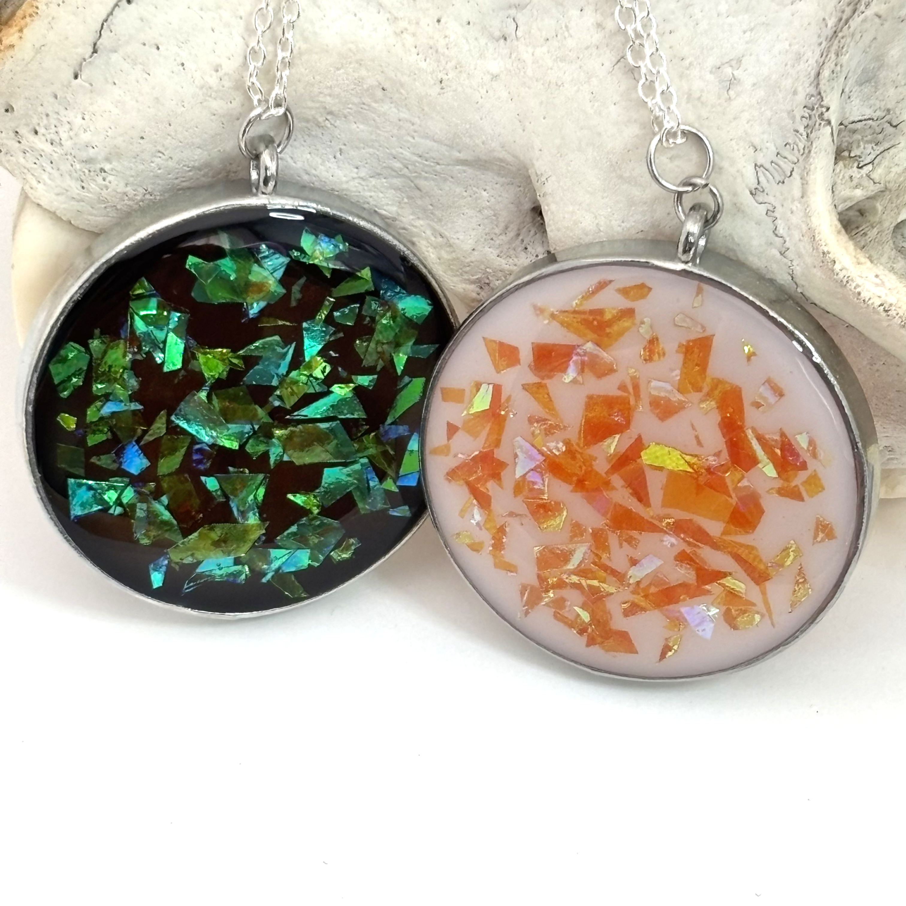 Reversible Orange Hydrangea Necklace | Round Pendant | Two Looks in One