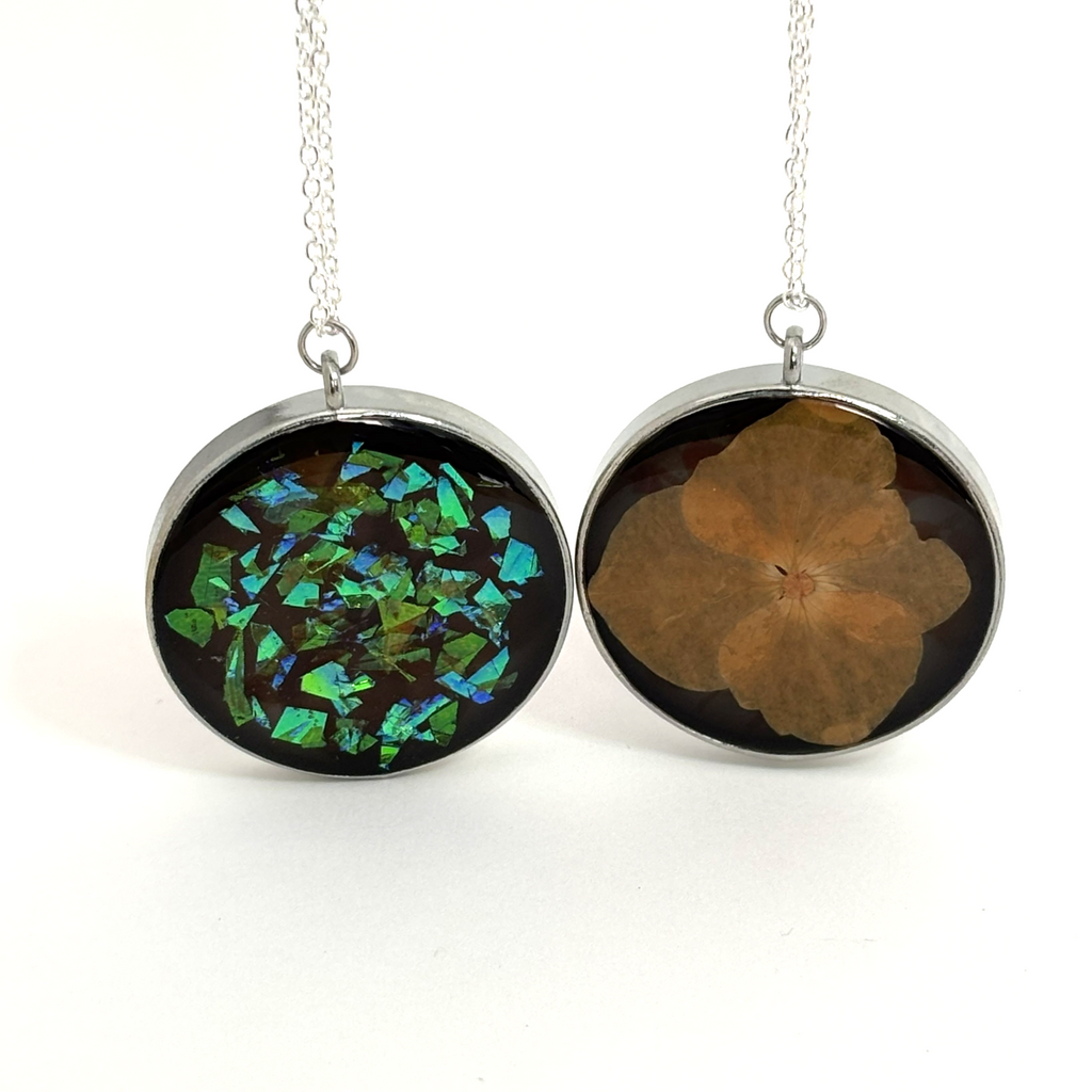 Reversible Orange Hydrangea Necklace | Round Pendant | Two Looks in One