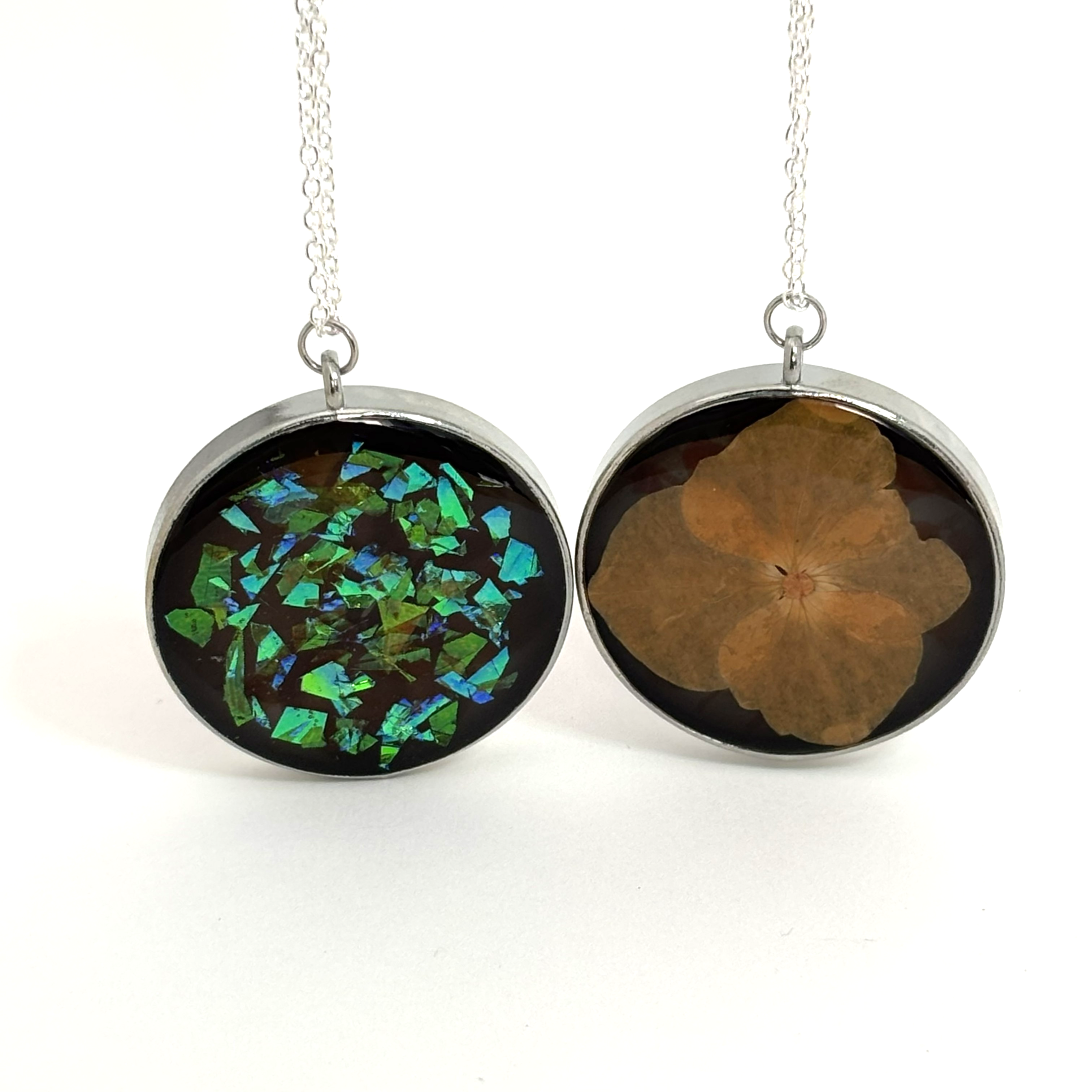 Reversible Orange Hydrangea Necklace | Round Pendant | Two Looks in One
