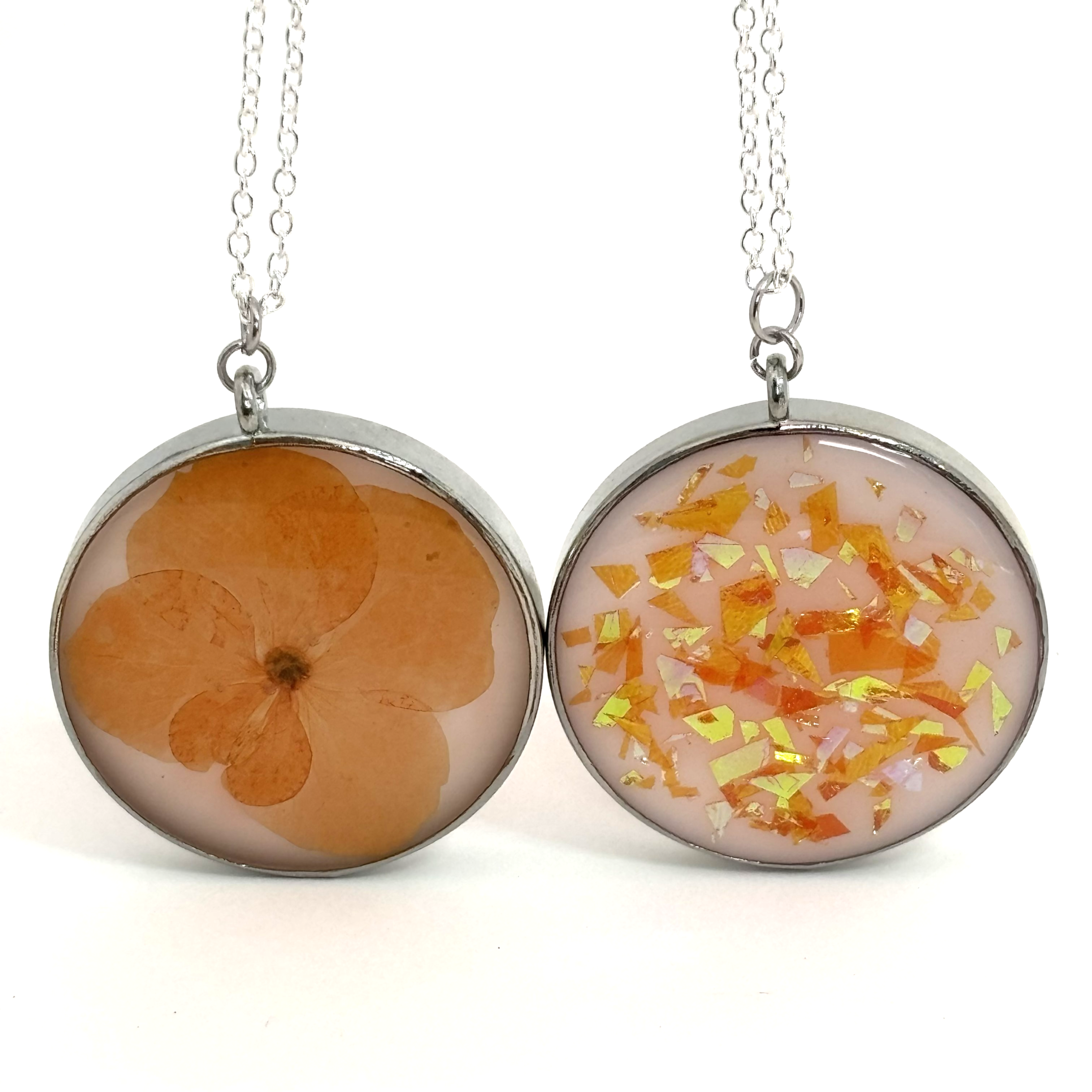 Reversible Orange Hydrangea Necklace | Round Pendant | Two Looks in One