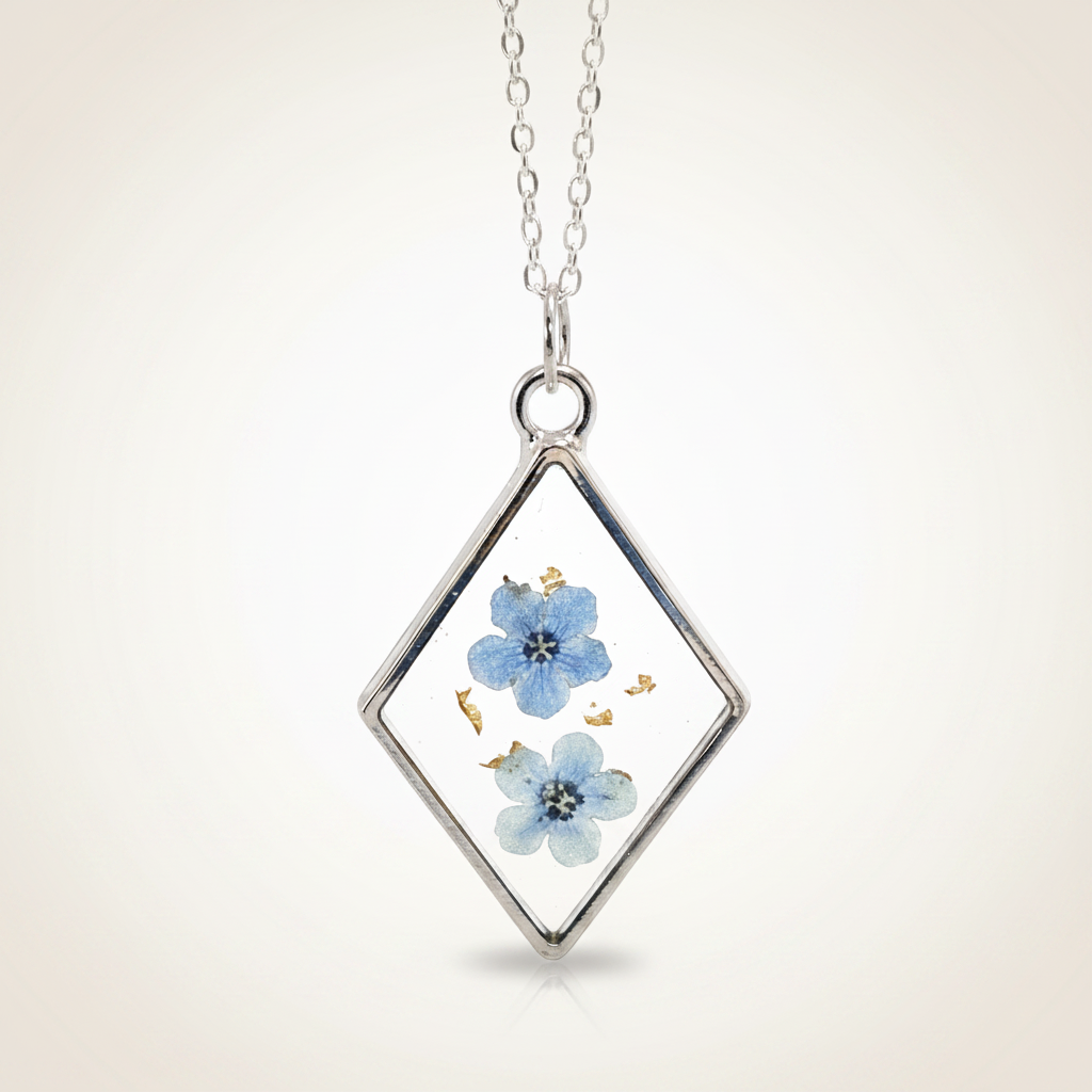 Forget-me-nots with gold leaf necklace