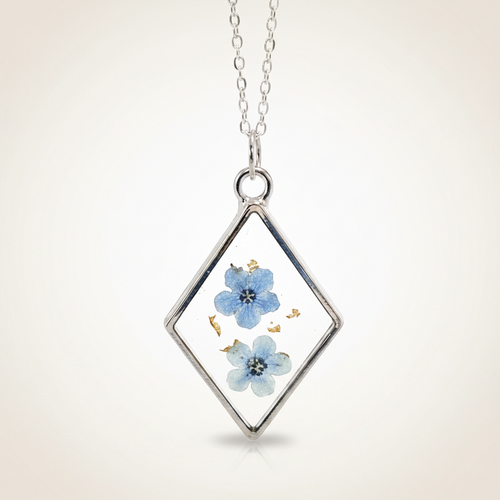 Forget-me-nots with gold leaf necklace